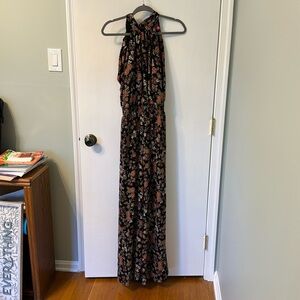 Vince Camuto Women's Printed Tie-Back Smocked-Waist Wide-Leg Halter Jumpsuit M